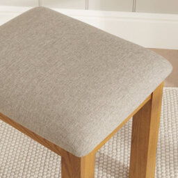 The Furniture Market Rustic Oak Dressing Table Stool Solid Oak, Comfortable Natural Fabric Upholstered Seat, Chunky Legs, Timeless Design - thumbnail 2