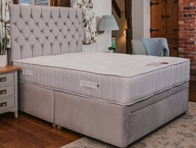 Divan Base Direct Ruby Memory Foam Orthopaedic Sprung Divan Bed Set 2Ft6 Small Single 2 Drawers Side - Plush Light Silver - image 1