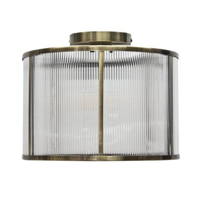 First Choice Lighting Bromley - Antique Brass With Ribbed Diffuser Flush Ceiling Light - image 1