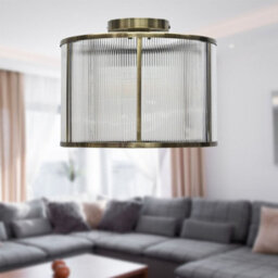First Choice Lighting Bromley - Antique Brass With Ribbed Diffuser Flush Ceiling Light - thumbnail 3