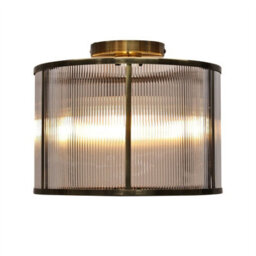 First Choice Lighting Bromley - Antique Brass With Ribbed Diffuser Flush Ceiling Light - thumbnail 2
