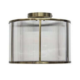 First Choice Lighting Bromley - Antique Brass With Ribbed Diffuser Flush Ceiling Light - thumbnail 1