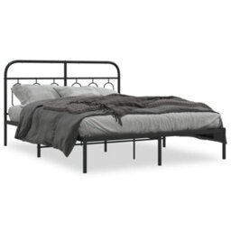 Berkfield Metal Bed Frame Without Mattress With Headboard Black 140X200Cm - thumbnail 2