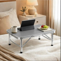 Light Grey Outdoor Portable Folding Camping Table Aluminium Carry Bbq Desk Kitchen Picnic - thumbnail 4