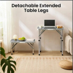 Light Grey Outdoor Portable Folding Camping Table Aluminium Carry Bbq Desk Kitchen Picnic - thumbnail 3