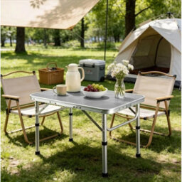 Light Grey Outdoor Portable Folding Camping Table Aluminium Carry Bbq Desk Kitchen Picnic - thumbnail 2