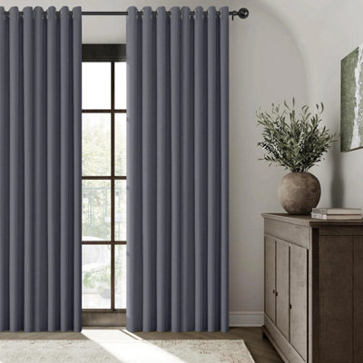 Ameha Grey Linen Blackout Curtain-135Gsm Fabric Summer Energy Saving- 90X90' Full Blackout Comfort Winter Warm For Modern Uk Interiors - image 1