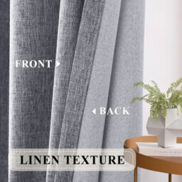 Ameha Grey Linen Blackout Curtain-135Gsm Fabric Summer Energy Saving- 90X90' Full Blackout Comfort Winter Warm For Modern Uk Interiors - thumbnail 9