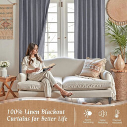 Ameha Grey Linen Blackout Curtain-135Gsm Fabric Summer Energy Saving- 90X90' Full Blackout Comfort Winter Warm For Modern Uk Interiors - thumbnail 7