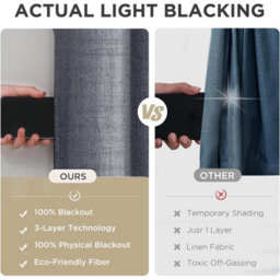 Ameha Grey Linen Blackout Curtain-135Gsm Fabric Summer Energy Saving- 90X90' Full Blackout Comfort Winter Warm For Modern Uk Interiors - thumbnail 5