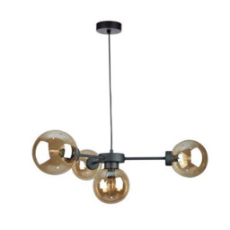 Luminosa Lighting Luminosa Kaliope Globe Ceiling Light Black Amber Glass Shade 4X E27 - thumbnail 1