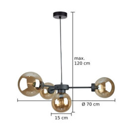 Luminosa Lighting Luminosa Kaliope Globe Ceiling Light Black Amber Glass Shade 4X E27 - thumbnail 3