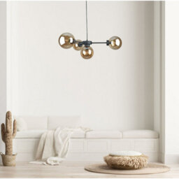 Luminosa Lighting Luminosa Kaliope Globe Ceiling Light Black Amber Glass Shade 4X E27 - thumbnail 2