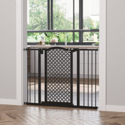 Pawhut 74-105Cm Pet Safety Gate, Pressure Fit Stair With Double Locking - Black