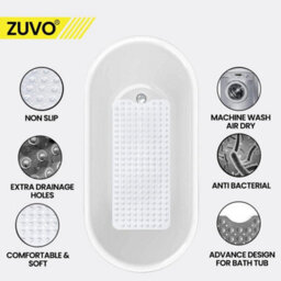 Zuvo Extra Long Bath Mat 100X40Cm Clear Non Slip Shower Mat With Suction And Machine Washable - thumbnail 4