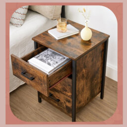 LEDREM Industrial Nightstand With 3 Drawers, Side Table For Bedroom And Living Room, Rustic Brown And Black - thumbnail 4