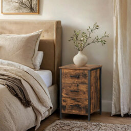 LEDREM Industrial Nightstand With 3 Drawers, Side Table For Bedroom And Living Room, Rustic Brown And Black - thumbnail 3