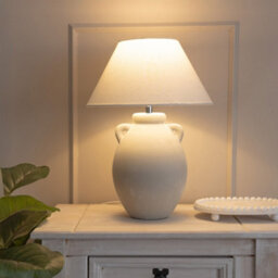 Valuelights Daphne Linen Tapered Lamp Shade Stoneware Ceramic Vase Table Lamp With Led Bulb
