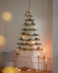 Dibor Pre-Lit Birch Wall Hanging Christmas Tree Ladder, 85 X 64 Cm, Warm White Led - thumbnail 2