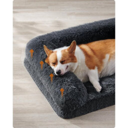 Songmics Plush Large Dog Bed, Orthopedic Pet Sofa With Foam, Washable Cover, Medium Dogs, Dark Grey - thumbnail 3