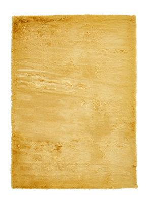 Yellow Plain Shaggy Rug, Modern Luxurious Rug, Handmade Anti-Shed Rug For Living Room, & Dining Room-120Cm (Circle)