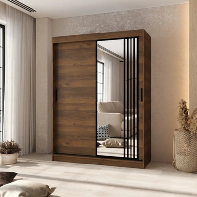 Arten Asved Oak Walnut 150Cm Sliding Door Wardrobe With Mirrored Door - image 1