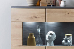 Arte Dera 81 Sideboard Display Cabinet - Oak Artisan & Graphite Grey Elegance With Led Option - W1600mm X H1170mm X D420mm - thumbnail 5