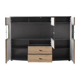 Arte Dera 81 Sideboard Display Cabinet - Oak Artisan & Graphite Grey Elegance With Led Option - W1600mm X H1170mm X D420mm - thumbnail 2