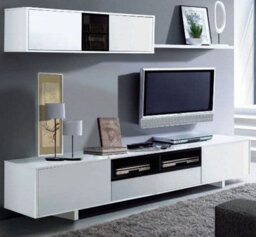 Amos Mann Furniture Belus White Gloss Tv Cabinet With Wall Unit