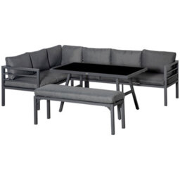 Wyld Haus Rovama 8-Seater L-Shaped Garden Furniture Set - 2X 3-Seater Sofas, Bench, Rectangular Dining Table - thumbnail 2