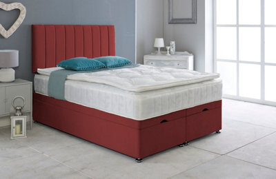 Adore Designs Portland Plush Velvet Ottoman Storage Bed, With Pillow Top Mattress - 6Ft Super King - Burgundy - image 1