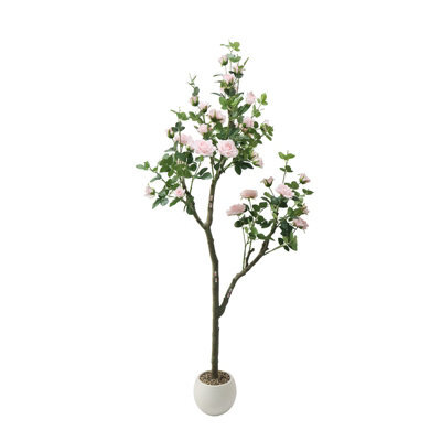 London Boutique 180Cm Artificial Rose Tree In Pot, Pink Faux Flower Tree, Uv Resistant Silk Foliage, Indoor Outdoor Wedding Décor - image 1