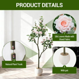 London Boutique 180Cm Artificial Rose Tree In Pot, Pink Faux Flower Tree, Uv Resistant Silk Foliage, Indoor Outdoor Wedding Décor - thumbnail 5