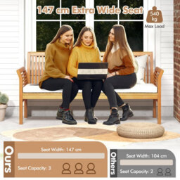 Gainoom 159Cm Garden Bench 3-Person Porch Bench W/ Curved Armrests & Seat Cushion - thumbnail 5