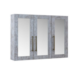 Homestylestore 900 X 650mm Concrete Grey Wall Mounted Mirrored Door Bathroom Cabinet And Aged Gold T Bar Handles