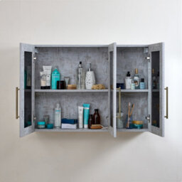 Homestylestore 900 X 650mm Concrete Grey Wall Mounted Mirrored Door Bathroom Cabinet And Aged Gold T Bar Handles - thumbnail 2