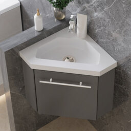 Sline 395mm Matte Anthracite Bathroom Vanity Unit With Integrated Sink, 1 Door Soft-Close Place In The Corner - thumbnail 4