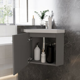 Sline 395mm Matte Anthracite Bathroom Vanity Unit With Integrated Sink, 1 Door Soft-Close Place In The Corner - thumbnail 5