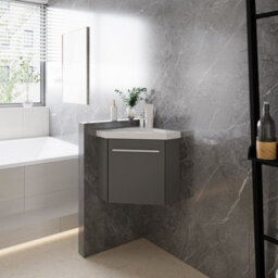 Sline 395mm Matte Anthracite Bathroom Vanity Unit With Integrated Sink, 1 Door Soft-Close Place In The Corner - thumbnail 6