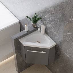 Sline 395mm Matte Anthracite Bathroom Vanity Unit With Integrated Sink, 1 Door Soft-Close Place In The Corner - thumbnail 7