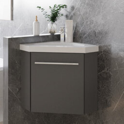 Sline 395mm Matte Anthracite Bathroom Vanity Unit With Integrated Sink, 1 Door Soft-Close Place In The Corner - thumbnail 1