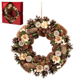 "Festive Gold Rose & Pinecone Wreath - 36Cm (14"") Diameter (P027736)"
