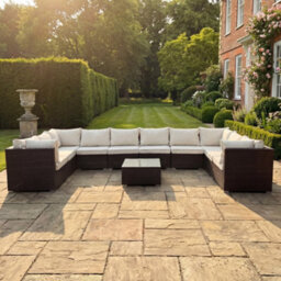 Artemis Home Oliena 10 Seat Modular Rattan Large U-Shape Garden Furniture - Brown - thumbnail 1