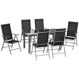 Wyld Haus Lule 6-Seater Aluminium Garden Dining Set - Folding Mesh Chairs And Tempered Glass Table - thumbnail 2