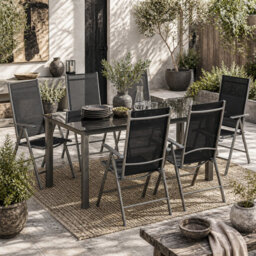Wyld Haus Lule 6-Seater Aluminium Garden Dining Set - Folding Mesh Chairs And Tempered Glass Table - thumbnail 1