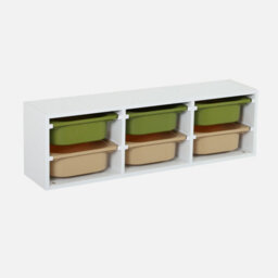 Sweeek - Children's Storage Unit With 6 Plastic Bins White Olive Green/taupe 97.5X21X29.4 Cm - Sora - thumbnail 1