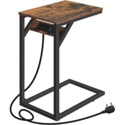 C Shaped Side Table With Charging Station Bedside Coffee Table - thumbnail 1