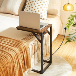 C Shaped Side Table With Charging Station Bedside Coffee Table - thumbnail 4