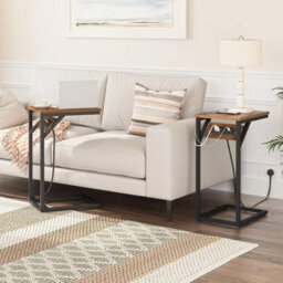 C Shaped Side Table With Charging Station Bedside Coffee Table - thumbnail 5