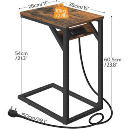 C Shaped Side Table With Charging Station Bedside Coffee Table - thumbnail 2